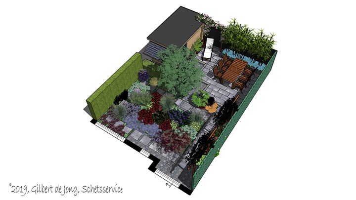 &#169;2019, Gilbert de Jong, Schetsservice 3D impressie kleine tuin